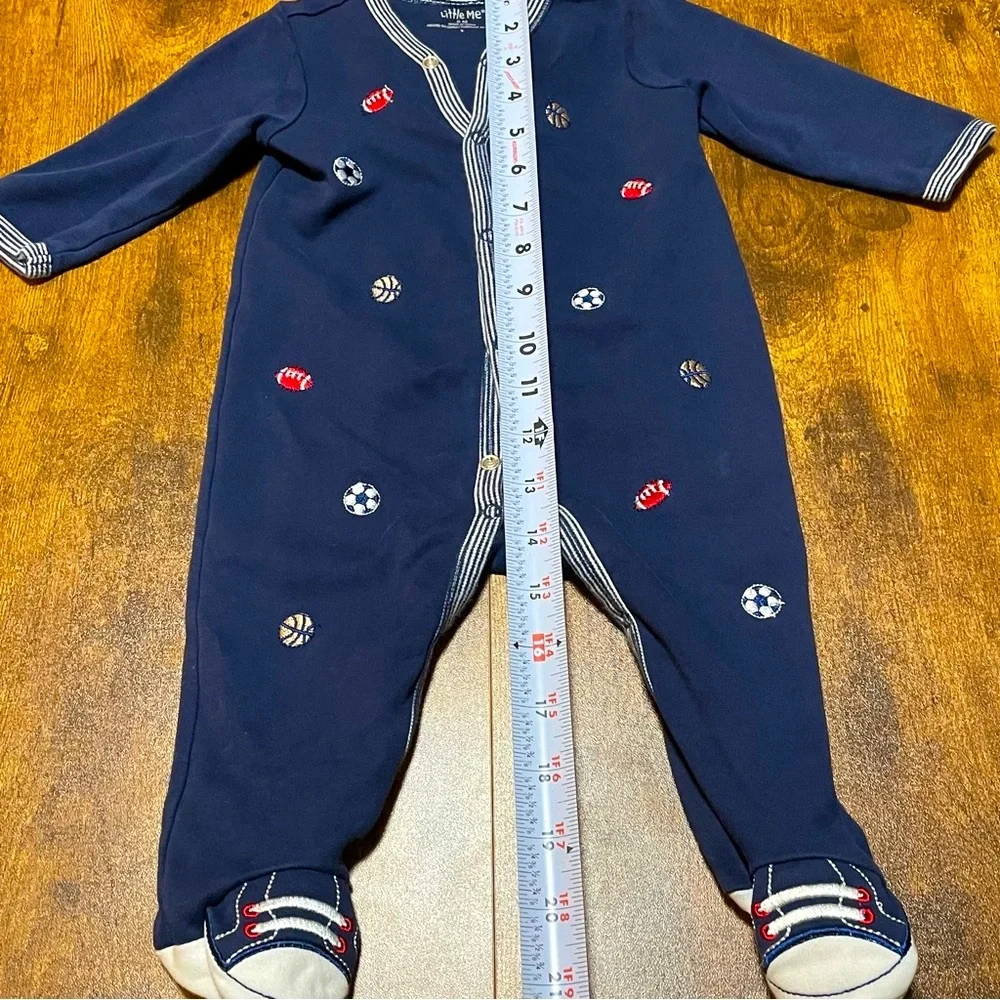 Little Me 6 M Baby Boy Navy Blue Sports- Themed Onesie Footed Cotton Sleeper